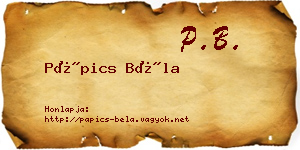 Pápics Béla névjegykártya