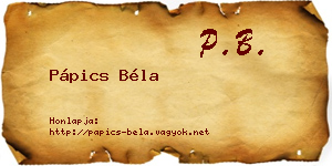 Pápics Béla névjegykártya